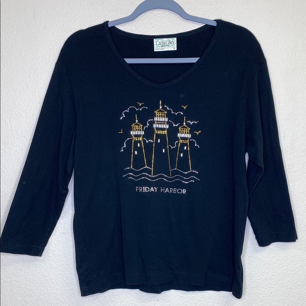 Vintage 90s Friday Harbor Lighthouse Jeweled Top Size Large